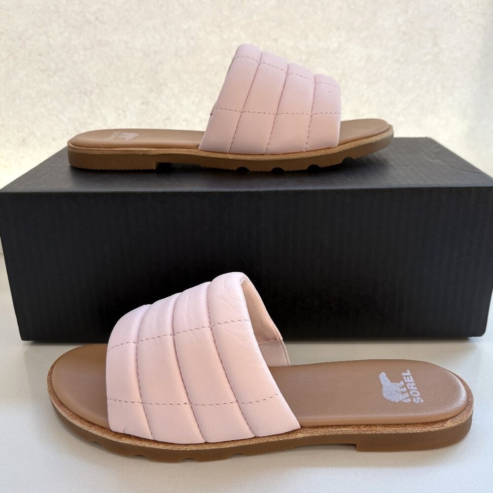 Sorel Ella III Slide Sandals Quilted Leather Slip On Flats Whitened Pink Size 7 - Picture 2 of 7